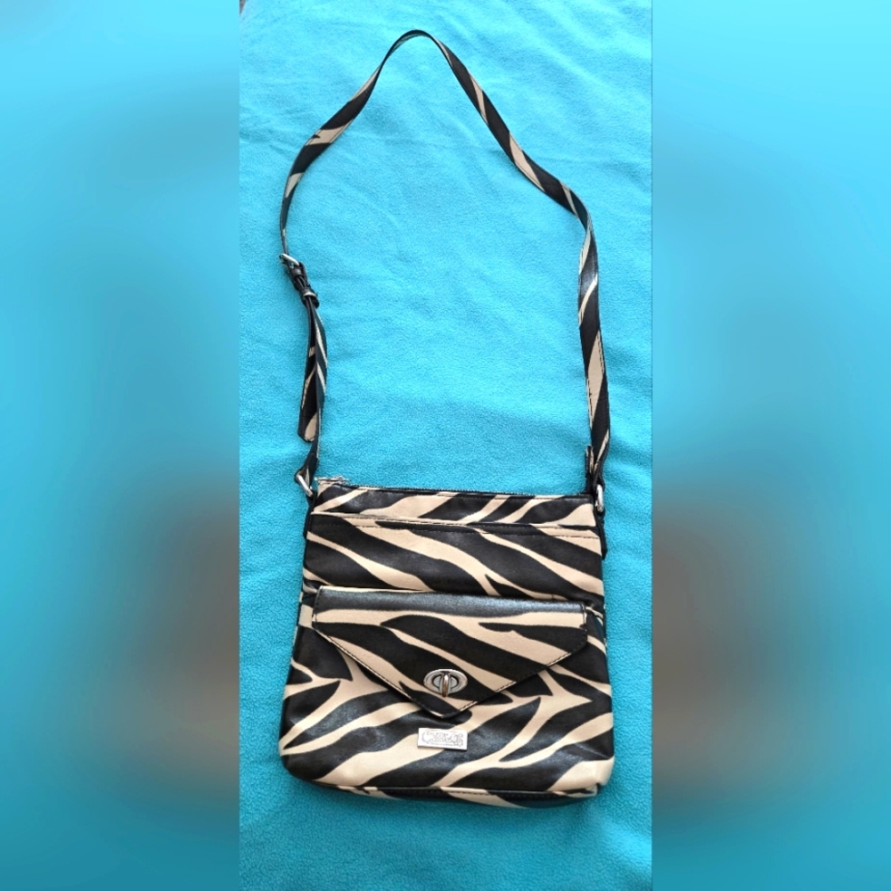 Carlos SANTANA Black and Cream Crossbody Bag with Zebra Print